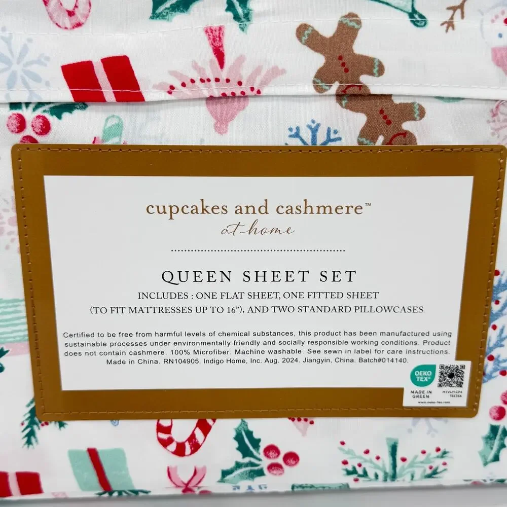 Cupcakes & Cashmere QUEEN Christmas Sheet Set Gingerbread Man Snowman Gifts NEW